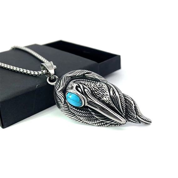 Винтажные панк-ожерелья из нержавеющей стали с подвеской в виде птицы из синтетической бирюзы