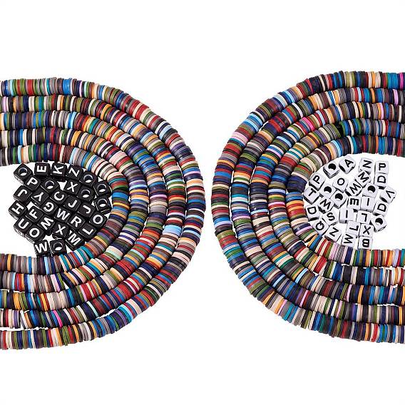10 нитки ручной работы бусины из полимерной глины нитки, диск хейши бусины и 60 шт непрозрачные акриловые бусины со случайной начальной буквой