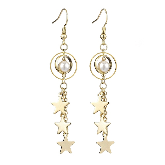 Brass Dangle Earring, with Shell Pearl Bead, Star