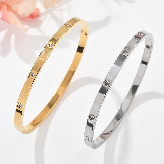 304 из нержавеющей стали браслеты горный хрусталь для женщин, ионное покрытие (ip)