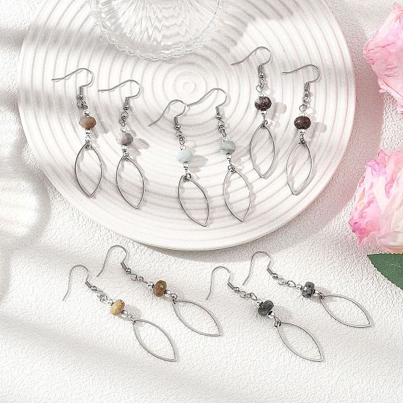 Серьги-подвески с натуральными драгоценными камнями в форме конского глаза, с 304 нержавеющей стали серьги крючки