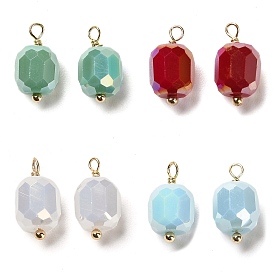 Glass Charms, with Rack Plating Real 18K Gold Plated Brass Loops, Faceted Column