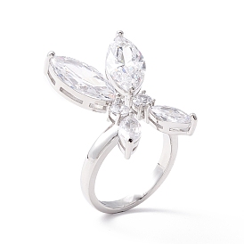 Butterfly Clear Cubic Zirconia Cuff Ring, Exquisite Brass Cubic Zirconia Open Ring for Women