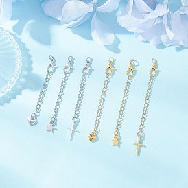 6 шт. 6 стили 304 набор цепей с концами из нержавеющей стали, звезда, сердце и крест, удлинитель витой цепи, с застежками-карабинами из цинкового сплава и подвесками из сплава для браслетов на щиколотку