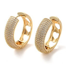 Brass Micro Pave Cubic Zirconia Thick Hoop Earrings, Hollow Heart Earring for Women, Long-Lasting Plated