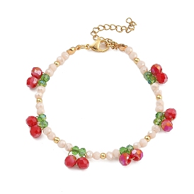 Glass & Brass Beads Bracelets for Women Girl, Faceted, Cherry