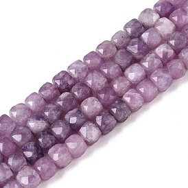 Natural Lepidolite/Purple Mica Stone Beads Strands, Faceted, Cube