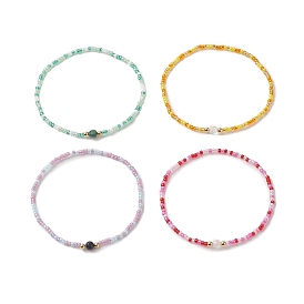 Natural & Synthetic Mixed Gemstone & Glass Seed Beaded Stretch Bracelet for Women