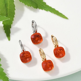 304 серьги-кольца из нержавеющей стали и стекла, квадратный, ионное покрытие (ip)