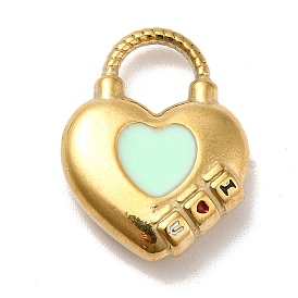 Placage ionique (ip) 304 pendentifs en acier inoxydable, avec l'émail, or, coeur avec le mot je t'aime