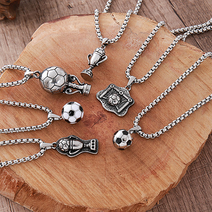 304 Stainless Steel Sports Pendant Necklaces for Men, Stainless Steel Color