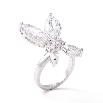 Butterfly Clear Cubic Zirconia Cuff Ring, Exquisite Brass Cubic Zirconia Open Ring for Women