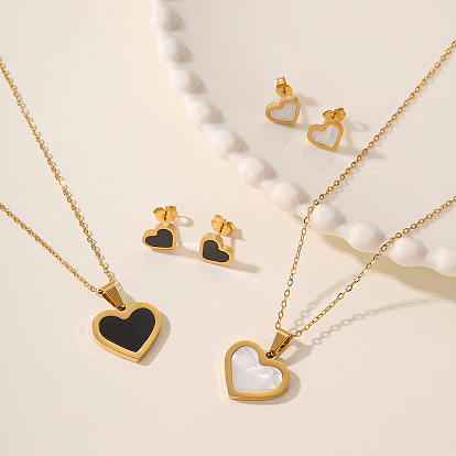 Милый и простой 201 комплект из ожерелья с подвеской в виде сердца из нержавеющей стали и серег-гвоздиков для пар