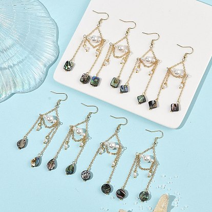 Ohrhänger aus Paua-Muschel und Muschelperle, Ohrhänger aus Messingkette, Mischformen