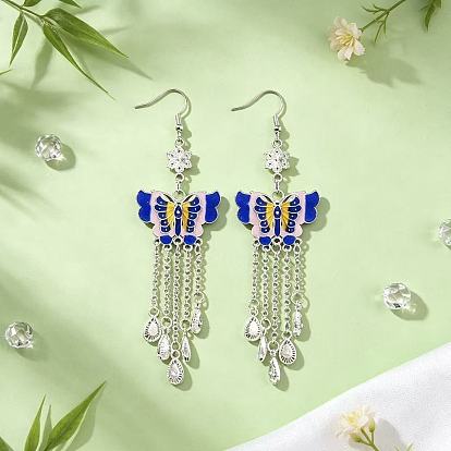 Серьги из сплава эмаль, бабочка, кисточкой серьги, серебряные