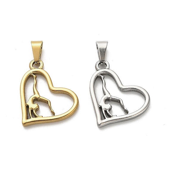 304 подвески из нержавеющей стали, сердце с танцовщицей, ионное покрытие (ip)