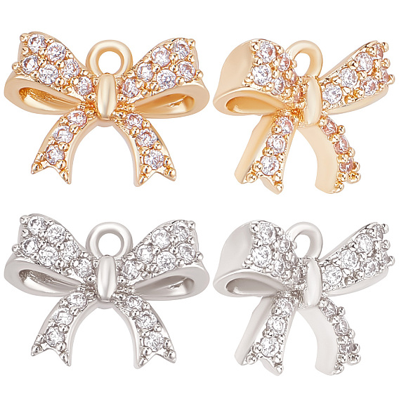 12 шт. 2 цвета стойка покрытие латунь микро паве кубический цирконий подвески, долговечный, бантом