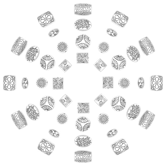 Tibetan Style Alloy Beads, Oval & Flat Round & Rectangle