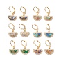 Brass Micro Pave Cubic Zirconia Leverback Earring, with Glass Finding, Half Round