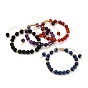 Adjustable Polyester Braided Bead Bracelets, with Natural Gemstone Beads and Brass Beads, Round