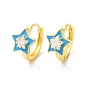 Enamel Star Hoop Earrings with Clear Cubic Zirconia, Real 18K Gold Plated Brass Jewelry for Women, Cadmium Free & Nickel Free & Lead Free