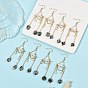 Paua Shell & Shell Pearl Dangle Earrings, Brass Chain Dangle Earrings, Mixed Shapes