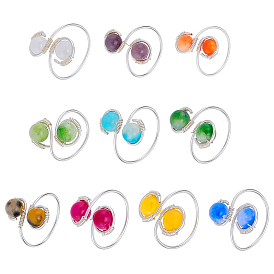 10Кольца-манжеты из натурального персидского нефрита и желтого нефрита, с медной проволокой, круглые