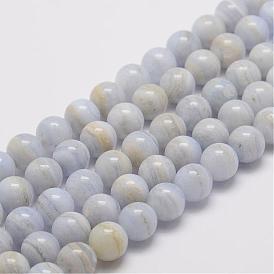 Dentelle bleue naturelle agate brins de perles, classe AB +, ronde