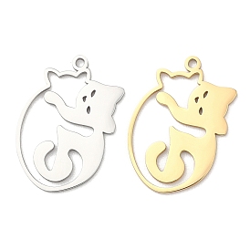 304 Stainless Steel Pendants, Laser Cut, Hug Cat Charm