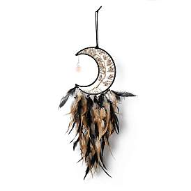 Луна из бисера из натуральной флюоритовой крошки с подвеской из перьев, для садового украшения дома