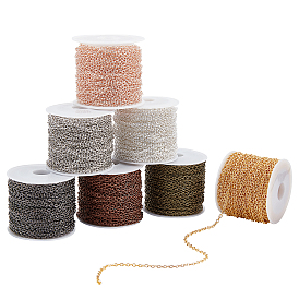 7Colors Iron Cable Chains, for DIY Jewelry Making, with Plastic Spool, Unwelded, Oval