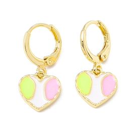Enamel Heart Dangle Leverback Earrings, Real 18K Gold Plated Brass Drop Earrings, Lead Free & Cadmium Free