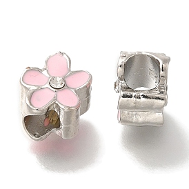 Rack Plating Alloy Enamel European Beads, with Rhinestone, Large Hole Beads, Lead Free & Cadmium Free, Flower