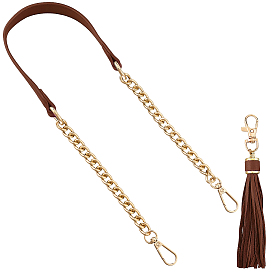 1Цепочка для кошелька из искусственной кожи с металлическим каркасом, с подвесками-кисточками из искусственной кожи, золотой свет