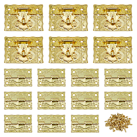 6шт. цинковый сплав с железной защелкой, коробка аксессуары, с винтом, прямоугольные, с 12шт. железной петлей