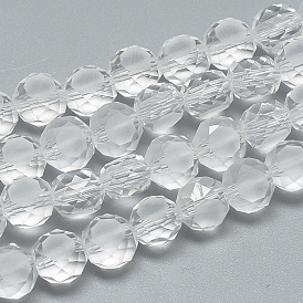 Frosted Glass Beads Strands, Faceted, Flat Round