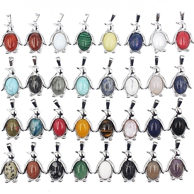 Gemstone Pendants, Penguin Charms with Platinum Plated Alloy Findings