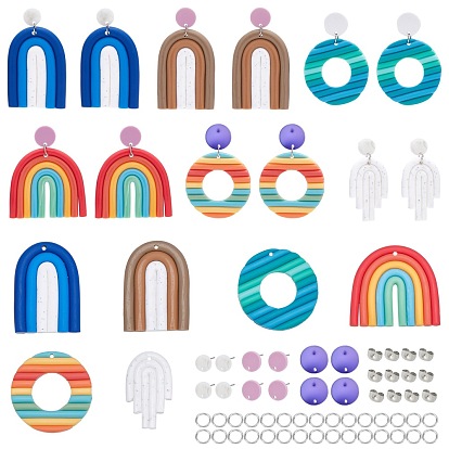 DIY 6Pairs Polymer Clay Earring Making Kits, Including 6 Styles Pendants, Cellulose Acetate(Resin) Ear Stud Findings and Brass Ear Nuts