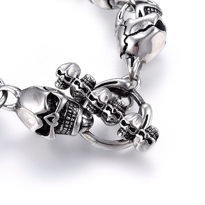 Retro 304 Stainless Steel Link Bracelets, with Toggle Clasps Clasps, Skull