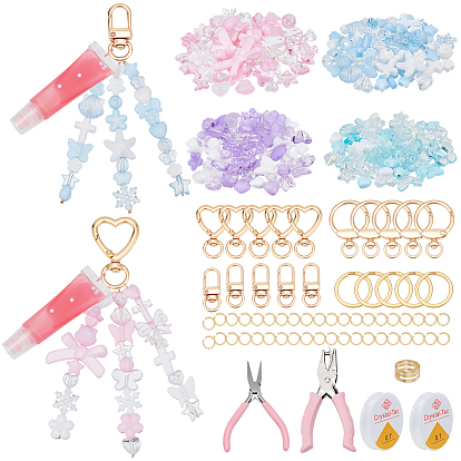 DIY Keychain Making Kits, Includ Brass Rings, Flat Nose Pliers, Iron Craft Hole Punch, Zinc Alloy Swivel Clasps, Elastic Thread, 304 Stainless Steel Jump Rings & Key Rings, Acrylic Beads
