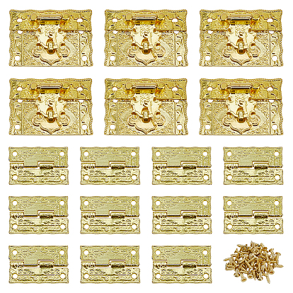 6шт. цинковый сплав с железной защелкой, коробка аксессуары, с винтом, прямоугольные, с 12шт. железной петлей