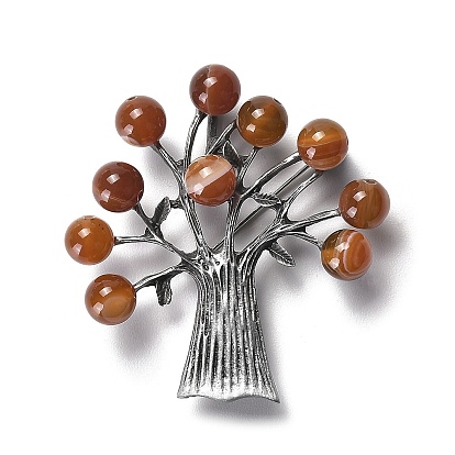 Resin Imitation Agate Tree Brooches, Antique Silver Plated Zinc Alloy Pins