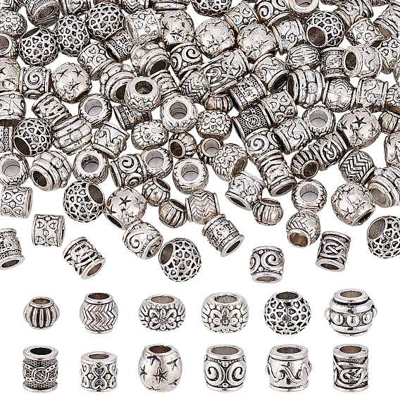 120 шт 12 стили европейские бусины из сплава в тибетском стиле, бусины с большим отверстием, без кадмия и без свинца, разнообразные