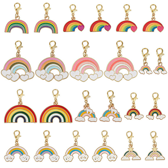 24piezas 12 estilos aleación esmalte arcoíris colgante decoraciones, con cierre de langosta, dorado