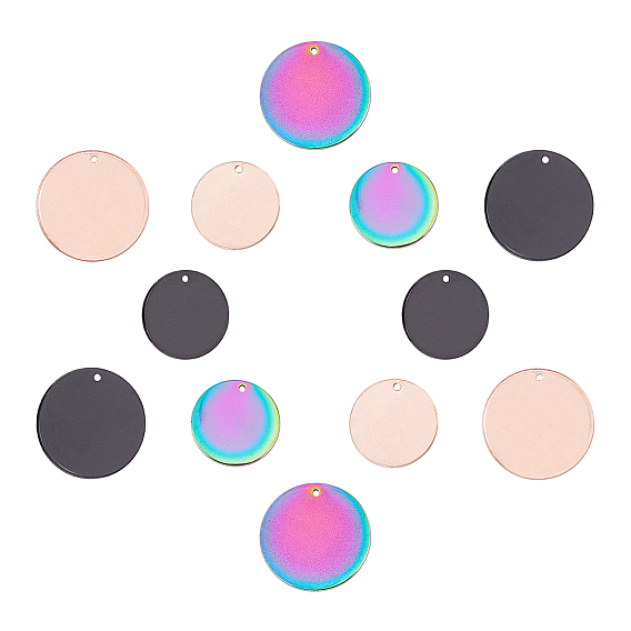 12 шт. 2 размер 3 цвета вакуумное покрытие pvd 304 подвески из нержавеющей стали, штамповка заготовок тегов, плоско-круглые