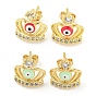 Crown with Evil Eye Real 18K Gold Plated Brass Stud Earrings, with Enamel and Clear Cubic Zirconia