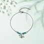 304 Stainless Steel Bees Charm Anklet with Round Natural White Jade Beads for Women