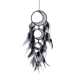 Тканая сетка/паутина в форме луны с тремя кругами с перьями и железом, подвесное украшение для дома, настенное украшение