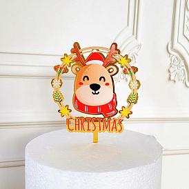 Acrylic Cake Toppers, Cake Inserted Cards, Christmas Themed Decorations, Wreath with Reindeer & Word Christmas