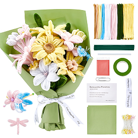 Плюшевые палочки своими руками, С стеблями синели, полиэфирные ленты, железная палка, поздравительные открытки и клей-карандаш